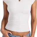 Womens Cap Sleeve Tops Summer Crew Neck Short Sleeve Shirts Slim Fit Basic Ribbed Tops Y2K 2025 Going Out Crop (Small, White)