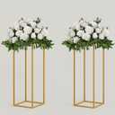 TEKXYZ 2 Pcs 23.6 Inch Tall Metal Flower Stand, Gold Centerpieces For Wedding, Event Party Props, Patio Decor