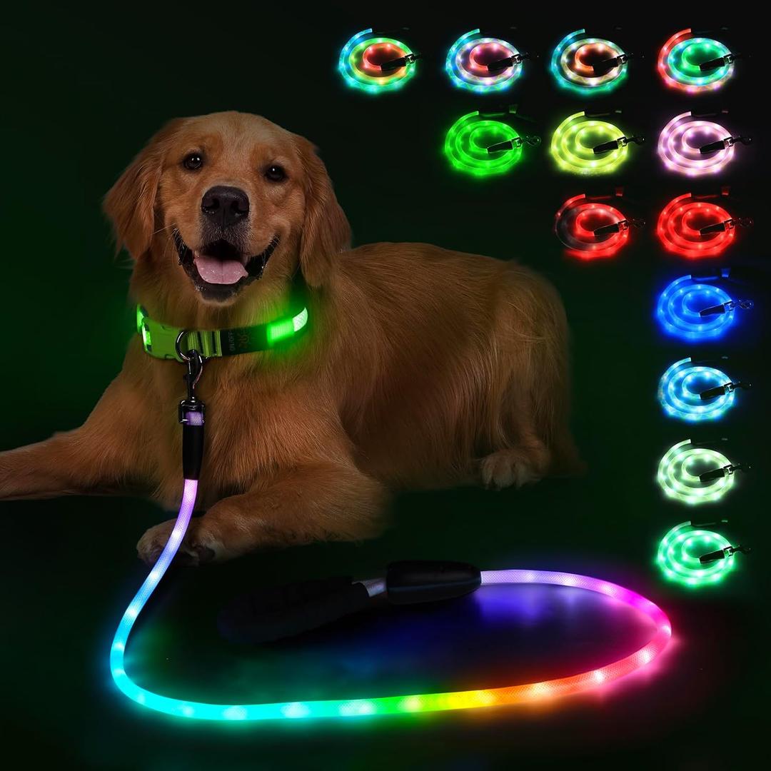 YFbrite 7 Ft Longest Light up Dog Leash with 15 Flashing Modes - Super Bright Waterproof LED Dog Leash for Medium Large Giant Dogs - Type-c Rechargeable Dogs Leashes Light (Multi-Color, 7FT (210cm))