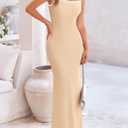 PRETTYGARDEN Spring Dresses for Women 2025 Summer Resort Wear Sexy Bodycon Sundress Spaghetti Strap Vacation Maxi Dress (Beige, L)