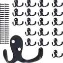 20Pcs Double Hooks For Hanging Heavy Duty Coat Hooks Bulk Double Prong Utility Hook Rustic Black Metal Hooks Wall Mounted for Living Room Bathroom Kitchen Bedroom for Towel Coat Bag Scarf Hat Key Cup