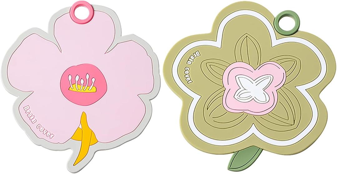 Flower-Shaped Silicone Bathtub Drain Cover 2 Packs - Tub Stopper Drain Stopper for Bathroom, Toddler Bath Essentials, Bathtub Accessories (Pink+green)