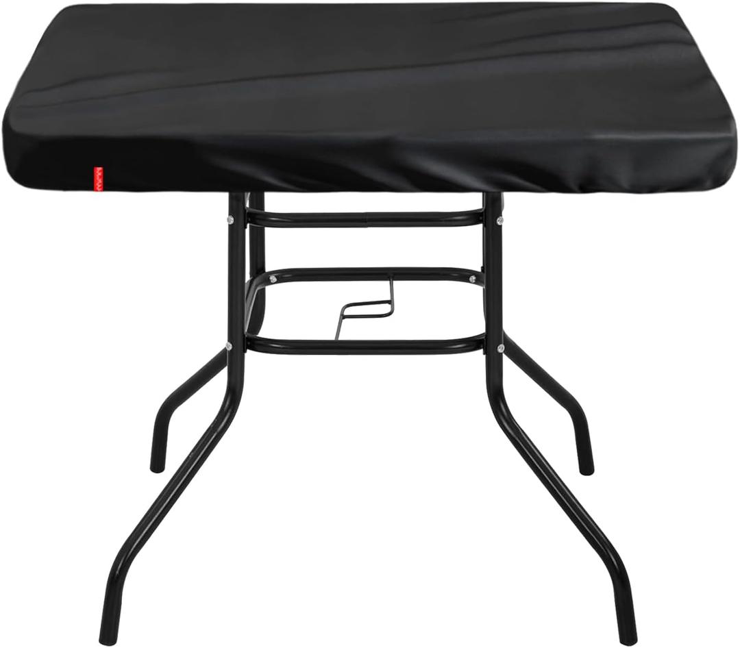 Outdoor Square Table Cover Waterproof UV-Resistant for 32 x 32 Inch Patio Tables - Heavy Duty Weatherproof Table Top Protector with Elastic Hem (Black)
