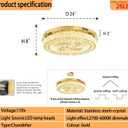 24'' Gold Modern Crystal Chandelier LED Dimmable Flush Mount Crystal Ceiling Light for Living Room Bedroom Dining Room