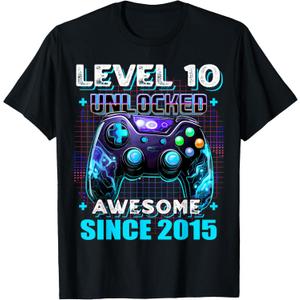 10th Birthday Boy Level 10 Gamer 10 Year Video Game Party T-Shirt, S