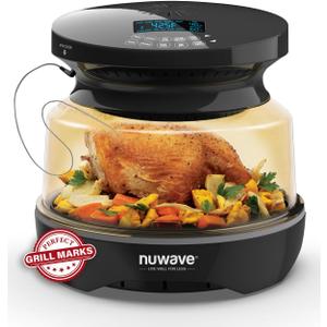 Nuwave Infra-Red Primo Grill Oven, Integrated Smart Thermometer, Nonstick Grill Bottom & Convection Top for Surround Cooking, Cook Fresh or Frozen, Durable Power Dome Included (Black)