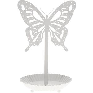 Top Brass Butterfly Earring Holder Organizer Metal Standing Jewelry Tree Display with Ring Tray (White)