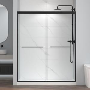 56-60" W x 72" H Semi-Frameless Bypass Sliding Shower Door, Easy-to-Clean Treated Clear Tempered Glass, Matte Black