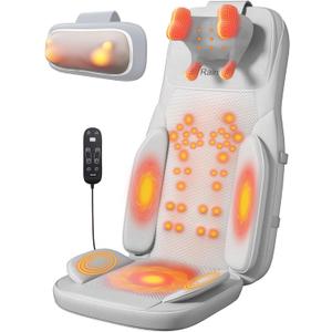 Rainwolf Shiatsu Neck and Back Massage Cushion with Heat - 4D Deep Tissue Kneading Full-Back Massager for Relief Stress, Adjustable Intensity & Height, for Office Chair & Home (Grey)