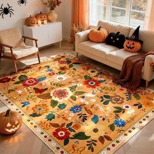 Amazon.com: RELEANY Floral 5x7 Area Rug Machine Washable Soft Print Boho Carpet Non Slip Doormat Low Pile Flower Area Rugs for Living Room Bedroom Nursery Kitchen Dining Room Indoor-Yellow/Orange : Home & Kitchen