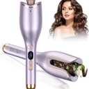 Automatic Curling Iron, Automatic Hair Curler with 1" Curling Iron Large Slot, 4 Temperature & 8 Timer, Dual Voltage Anti-Tangle Rotating Curlers Iron, Hair Curler Wand with Auto Shut-Off for Curls (Purple)