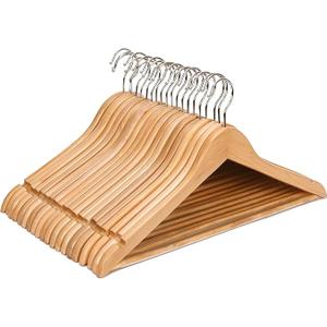 JS Hanger Wooden Coat Hangers, 20 Pack High Grade 17.5 Inch Wood Suit Hangers with Non Slip Pant Bar - Extra Smooth and Splinter Free Natural Finish Wooden Suit Hangers for Closet Organization