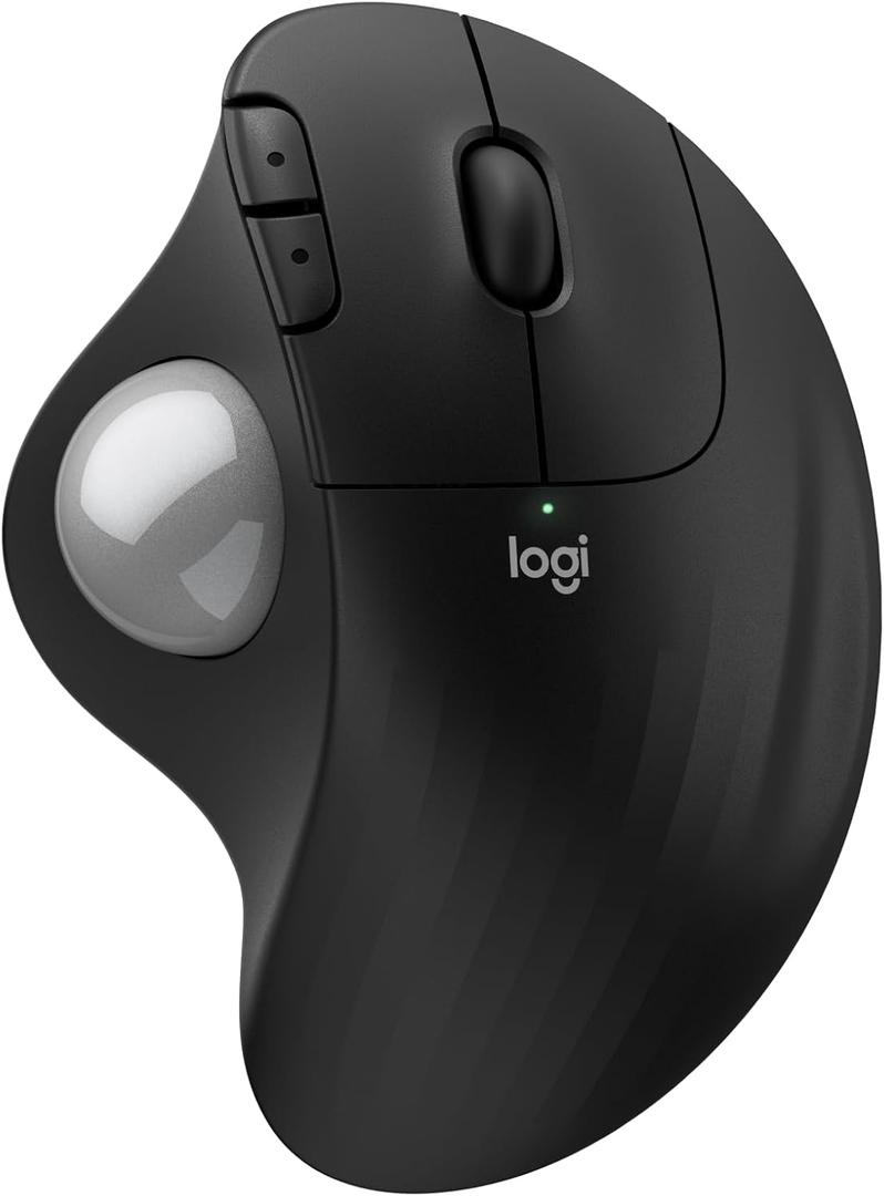 Logitech Ergo M575S Wireless Trackball Mouse, Wireless Ergonomic Mouse with Bluetooth and Encrypted Dongle, Comfortable Thumb Control, Precise and Smooth Tracking, for PC/ Mac - Black Silver Ball