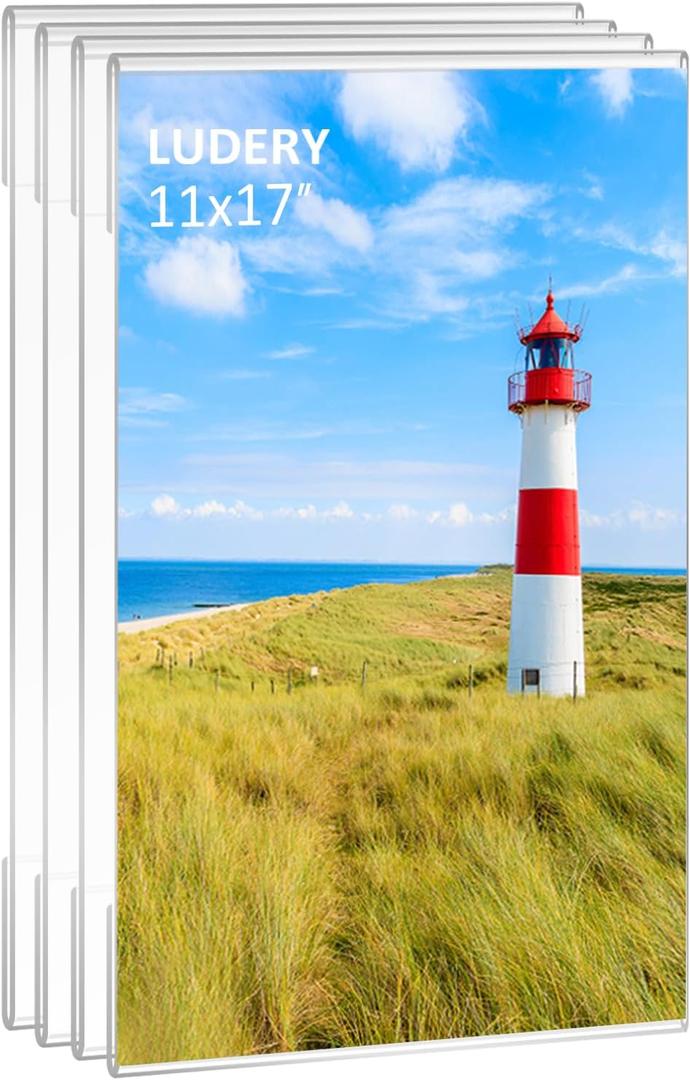11x17 Acrylic Picture Frames,Set of 4 Clear Photo Frame for Wall,Clear Frameless picture Frames 11 x 17,Floating Hanging Picture Frames 11 x 17 for Home, School, Office