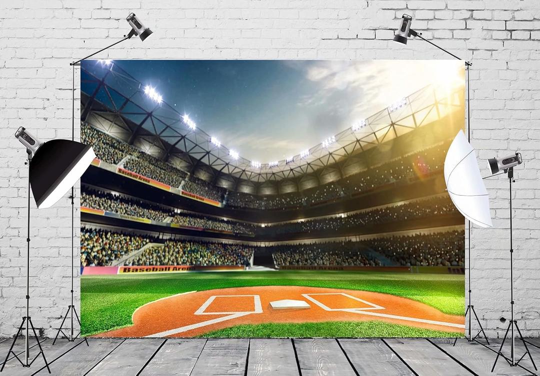 BELECO 10x6.5ft Fabric Baseball Backdrop Baseball Stadium Sports Photography Backdrop for Birthday Party Decoration Games Photo Background Props