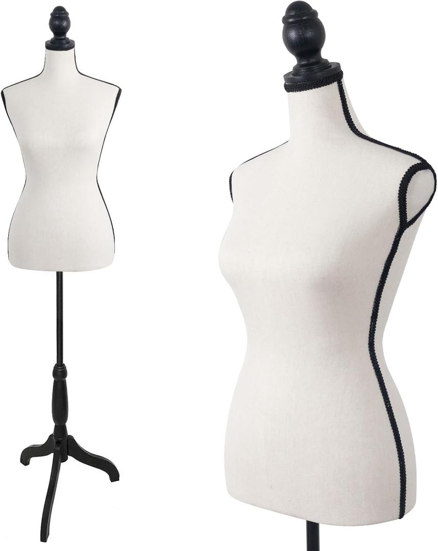 Female Mannequin Body, Dress Form Sewing Mannequin Torso with Adjustable Tripod Stand, Manikin Dressmakers Dress Jewelry Display(Beige)