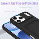 MZELQ Compatible with iPhone 17 Pro Case 2025 TPU Card Holder Wallet,Camera Protection + Screen Protector Soft Card Slot Phone Cover for Girls Women -Black