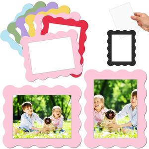 Kingdder 12 Pcs Scalloped Magnetic Picture Frame for Refrigerator 5 x 7 Pastel Reusable Picture Frame Magnets Decorative Photo Holders for Fridge Home School Office Kitchen Locker Decor