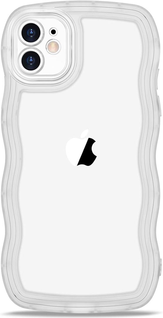 Set of 11 Anuck for iPhone 11-16 Case Wavy Edge Clear Back Design, Anti-Slip Grip Cute Wave Curly Frame Shape Shockproof Soft TPU & Hard Bumper Protective Phone Case Cover