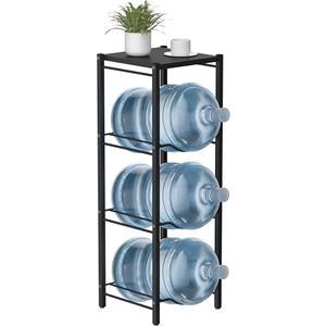 5 Gallon Water Jug Rack, 4 Tier Detachable Water Bottle Holder With Storage Shelf, Heavy Duty Water Jug Dispenser Stand Organizer for Kitchen, Office, Home, Black