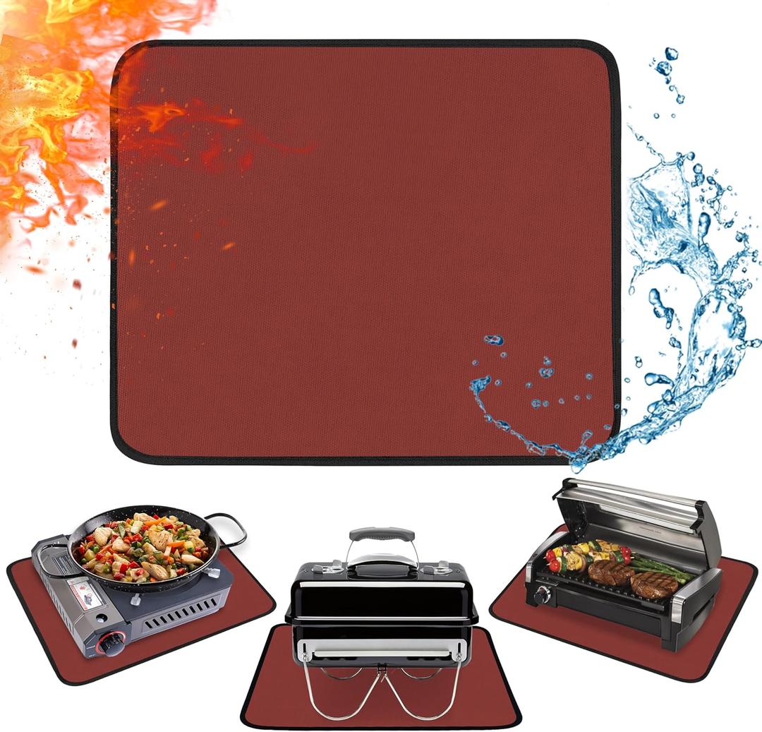 15x18in Heat Resistant Grill Mats for Outdoor Grill to Protect Your Prep Table and Outdoor Grill Table - Fire Proof & Water Proof & Oil Proof BBQ Mat - Red (1mm) (15x18x0.04in)