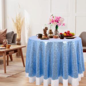 DUOBAO Round 50 Inch Sequin Tablecloth Baby Blue - Sparkly Table Cover for Weddings, Birthdays, Events, and Holidays - Glittery Tablecloth for Dining Tables, Banquets, and Party Decor