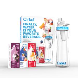 Cirkul 22oz. BPA-Free Plastic Water Bottle Starter Kit with Blue Lid, 3 Flavor Cartridges (1 LifeSip Fruit Punch, 1 FitSip Mixed Berry, 1 GoSip Black Cherry) Zero Calories and No Sugar (22oz. Bottle + 3 Cartridges)