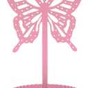 Top Brass Butterfly Earring Holder Organizer Metal Standing Jewelry Tree Display with Ring Tray (Pink)
