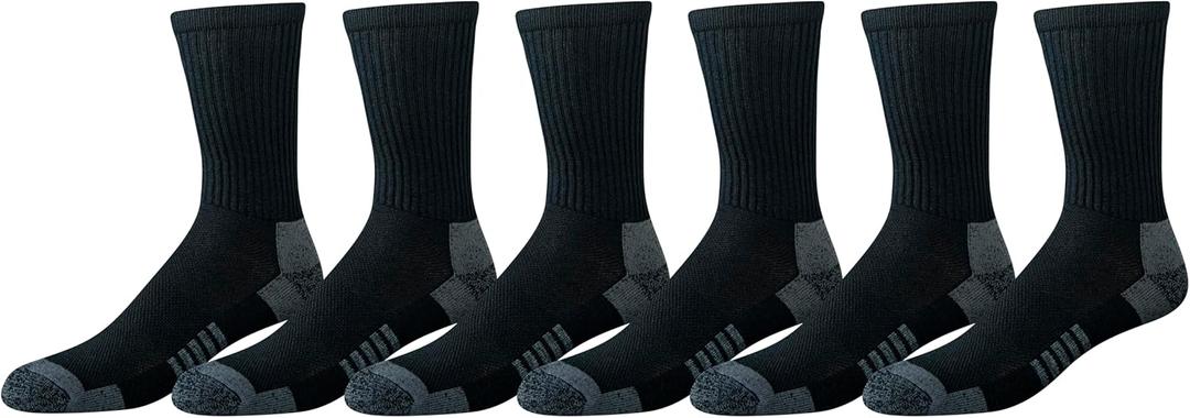 Amazon Essentials Men's Performance Cotton Cushioned Moisture Control Socks, Athletic Crew, Breathable, 6 Pairs (Black)
