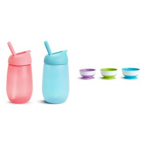 Munchkin Simple Clean Toddler Sippy Cup with Easy Clean Straw, 10 Ounce, 2 Pack, Pink/Blue & Stay Put Suction Bowls for Babies and Toddlers, 3 Pack, Blue/Green/Purple