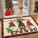 Ileading Christmas Door Mat 32"x48", Christmas Doormat Indoor Outdoor, Washable Non Slip Welcome Mats for Entrance, Buffalo Plaid Front Door Mats, Low Profile Floor Carpet for Xmas Holiday Decor (Gnomes/Beige)