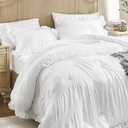 Queen Comforter Set Seersucker 7 Pieces Luxury Ruffle Bed in a Bag Queen Size for All Season White Bedding Set with Comforter, Pillowcases, Flat Sheet, Fitted Sheet and Pillow Shams