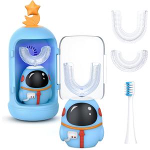 FTOYIN Kids Electric Toothbrush with 3 Brush Heads, U Shaped Ultrasonic Toothbrush Kids with 5 Modes, 45s Smart Reminder, 360-Degree Automatic Cleaning, IPX7 Waterproof Design (3 Count (Pack of 1))