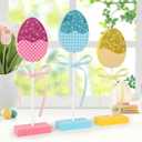 3 Pcs Tiered Tray Decor Set, Wooden Glitter Eggs Decor, Spring Happy Easter Centerpieces for Tables Home Kitchen Office