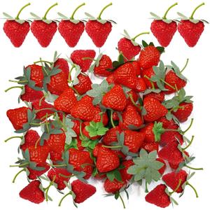 100 Pcs Fake Strawberries Fake Fruit Strawberries Lifelike Plastic Strawberries Fruit Simulation for Home Kitchen Party Decoration Photography Prop Fruit Basket Decoration