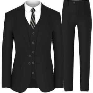 Antonio Uomo Mens Suit Set  Classic Fit 3 Piece Blazer Single Breasted Jacket Vest Pants for Business Wedding Dress Suits (50, Black)