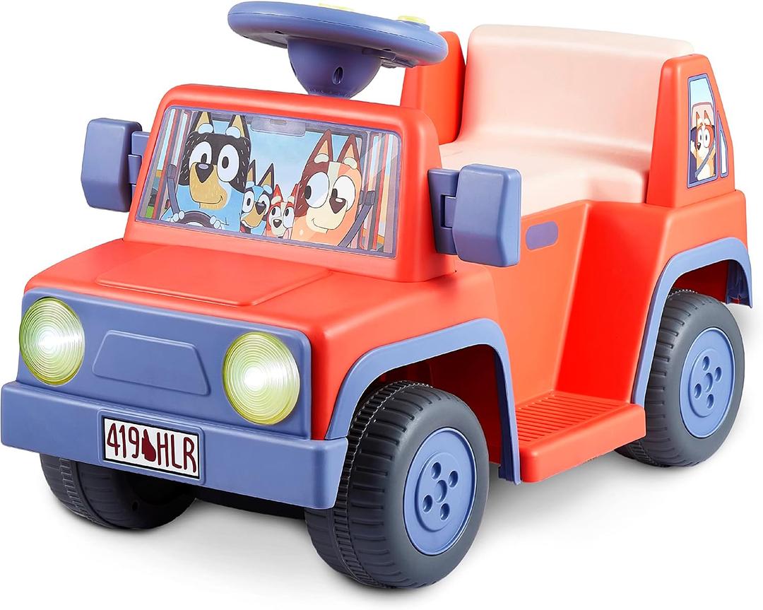 Bluey 6V Ride On Car for Toddlers - Interactive Electric Car for Kids with Sound Effects & Music, Riding Toy for Boys & Girls, Includes 6V Rechargeable Battery & Charger