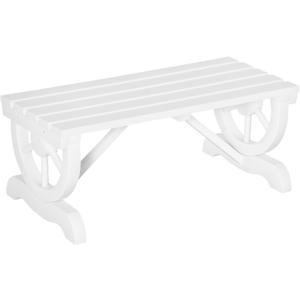 Outsunny 2-Person Wooden Garden Bench, Outdoor Wagon Wheel Porch Bench for Backyard Garden, Support 550 LBS, Rustic Country Style Patio Furniture, White