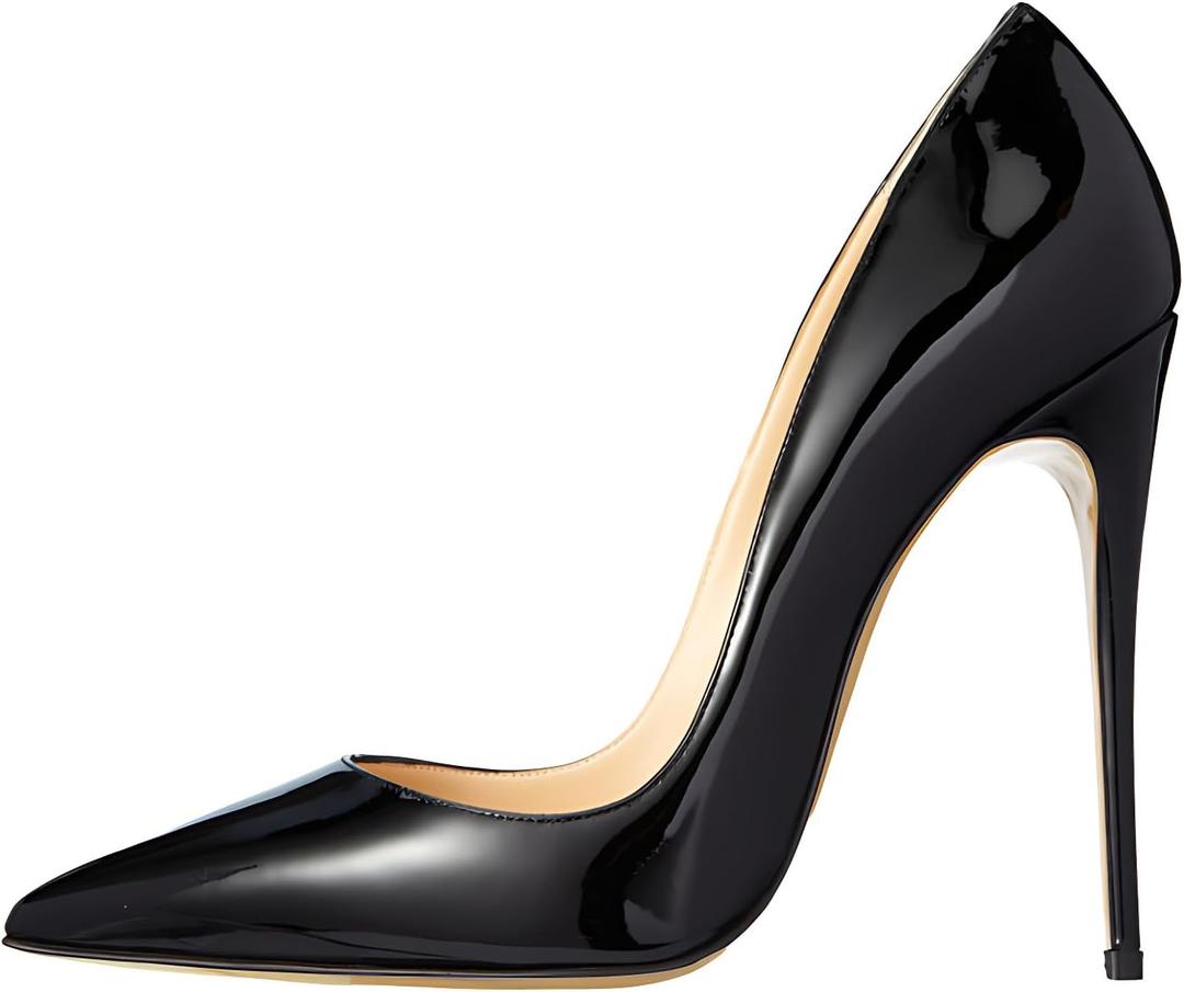 Women's Pointed Toe Shallow Stiletto Heels 4.7 Inch Pumps Wedding Party Banquet Shoes (9.5, Black)
