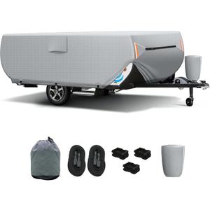 Pop Up Camper Cover 12'-14', Folding Camper Tent Trailer CoverExtra-Thick Oxford PU Waterproof Anti-UV Pop-up Camper Cover with Windproof Straps