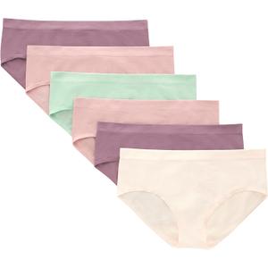 Hanes Tween Girls Underwear, Seamless Girls Panties, Boyshort & Hipster, Assorted Colors,  Hipster, Medium, Ivory/Mint/Pink/Plum - 6 Pack