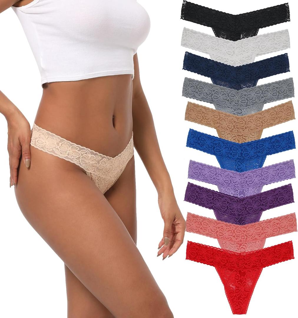 Lace Thongs For Women Plus Size Sexy Underwear T Back Stretch Womens Thongs Underwear 5/6/10 Pack (S)