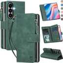 for Samsung Galaxy-Z-Fold-7 Wallet Case: with RFID Blocking Card Slots (6 Cards) & Hidden S Pen Holder | Soft PU Leather Magnetic Snap Zipper Wrist Strap Protective Phone Cover - Green