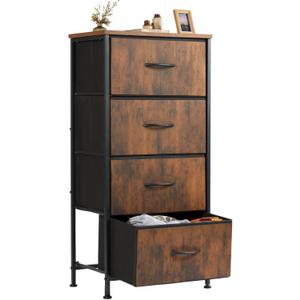 Sweetcrispy 4 Drawer Dresser, Fabric Storage Tower Organizer with Sturdy Steel Frame and Wood Top, Easy Pull Handles, for Bedroom, Closet, Entryway, Hallway, Brown, 17.7"D x 11.8"W x 37"H