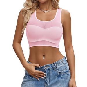 Avidlove Women's Mesh Tank Top Sexy Sheer See Through Sleeveless Vest Open Back Cutout Design Party Club Outfit Pink XXL (XXL)
