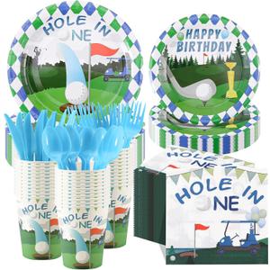 Golf Party Decorations, 175pcs Golf Birthday Decorations Include Hole In One Plates Napkins Cups Cutlery, Sports Themed Golf Birthday Baby Shower, Serve 25