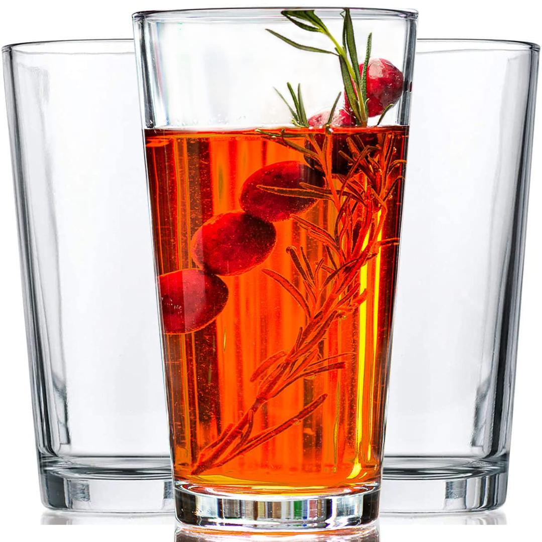 Drinking Glasses - Set of 8 -16oz. Margarita Glass Cups - Dishwasher Safe Cocktail Clear Heavy Base Tall Beer Glasses, Water Glasses, Bar Glass, Wine, Juice, Iced Tea