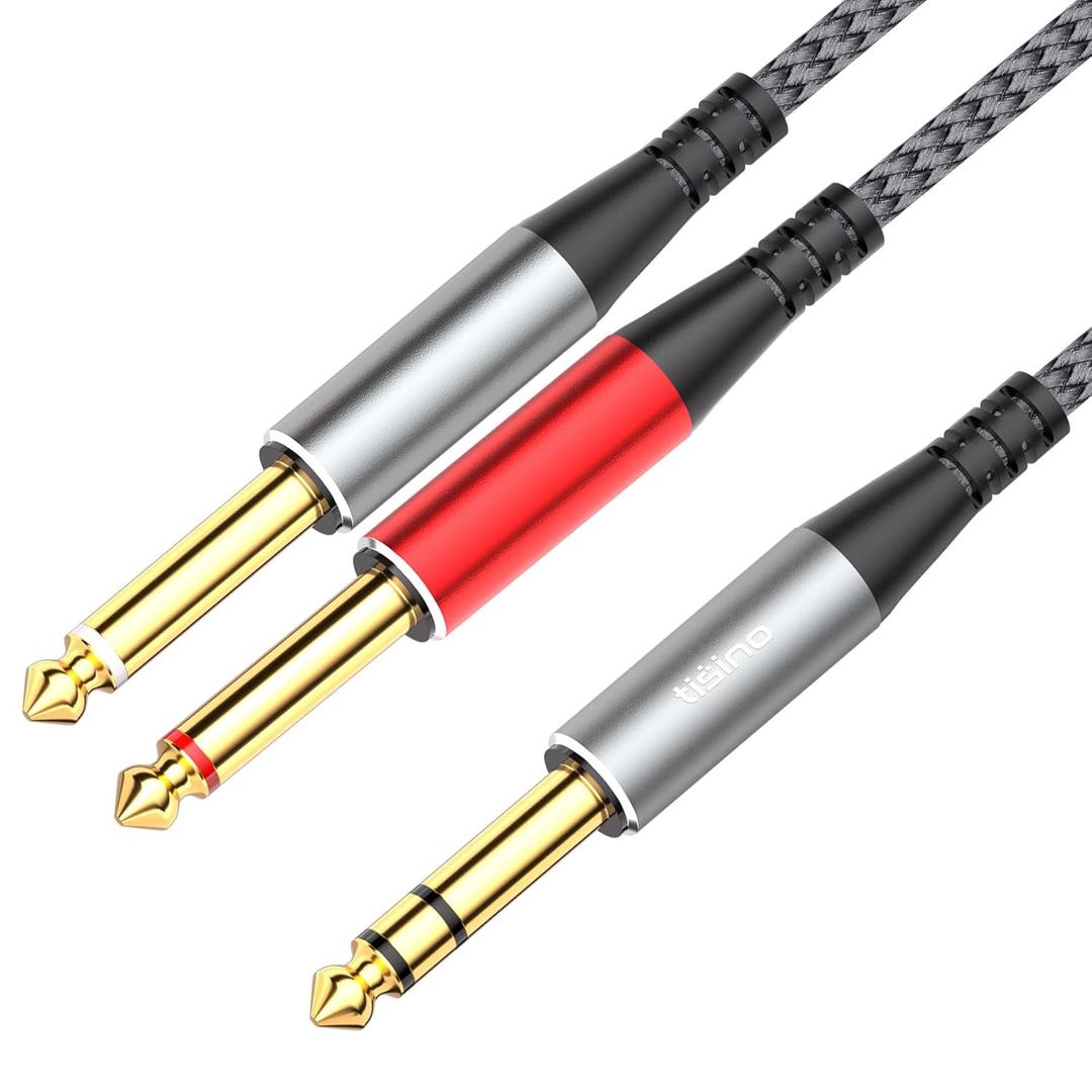 Tisino 1/4 inch TRS Stereo Splitter Y Cable-3.3 Feet, 1/4 inch Stereo to Dual 6.35mm TS Mono Insert Y-Splitter TRS 1/4" Breakout Patch Cable for Amplifiers, Mixers
