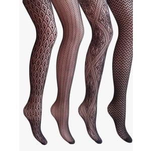 VERO MONTE Women Patterned Fishnet Tights Black Fishnets Net Stockings Pantyhose, One Size