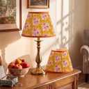Gerrii Floral Pleated Lamp Shades Set of 2, 5 x 9 x 7 Inch Boho Vintage Cotton Lampshades Small Spider Fitter Replacement Lamp Shades Cozy Cottage Decor for Table Home Bedroom Living Room(Pink Rose), 5" top x 9" bottom x 7" 